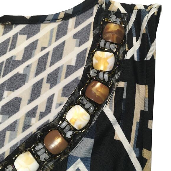 NY Collection Maxi‎ Dress Sleeveless Beaded V-Neck Geometric Mixed Print - Picture 11 of 12